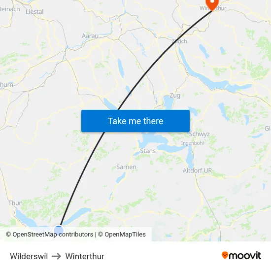 Wilderswil to Winterthur map