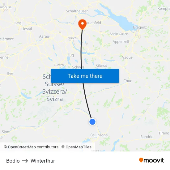 Bodio to Winterthur map