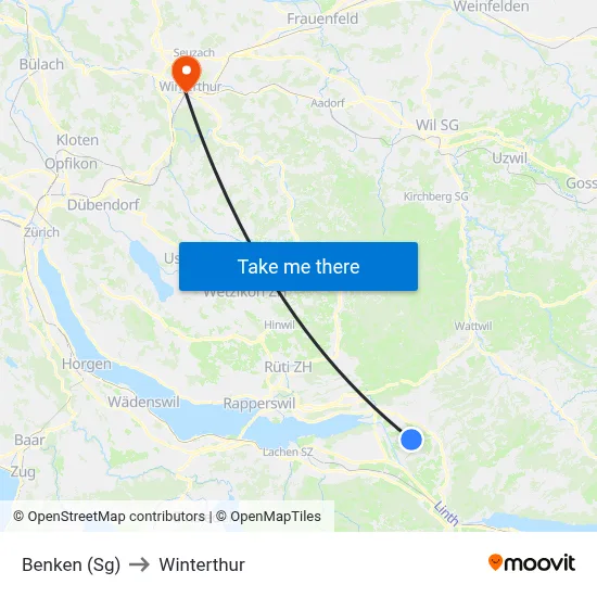 Benken (Sg) to Winterthur map