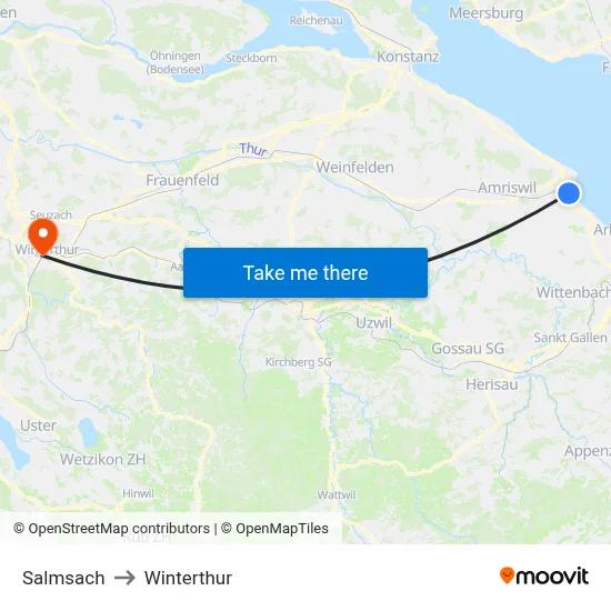 Salmsach to Winterthur map