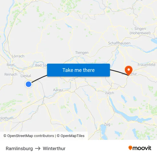 Ramlinsburg to Winterthur map