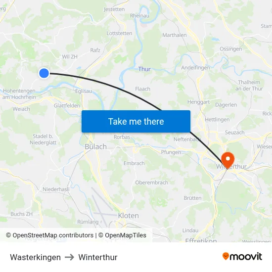 Wasterkingen to Winterthur map
