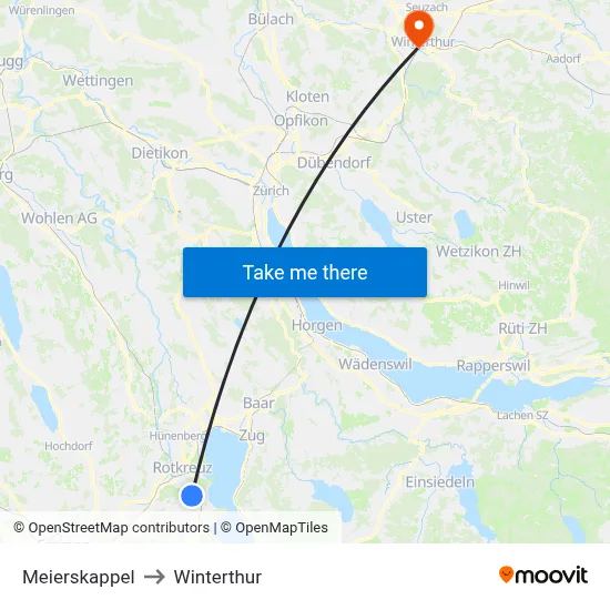 Meierskappel to Winterthur map