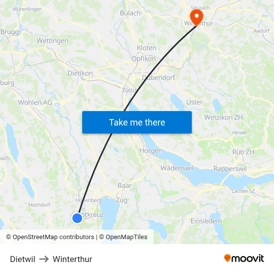Dietwil to Winterthur map