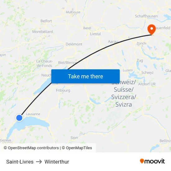 Saint-Livres to Winterthur map