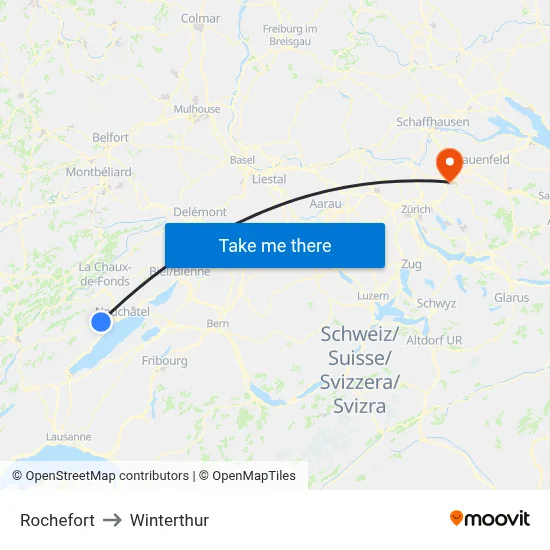 Rochefort to Winterthur map