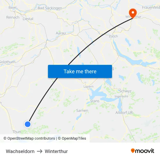 Wachseldorn to Winterthur map
