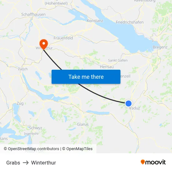 Grabs to Winterthur map