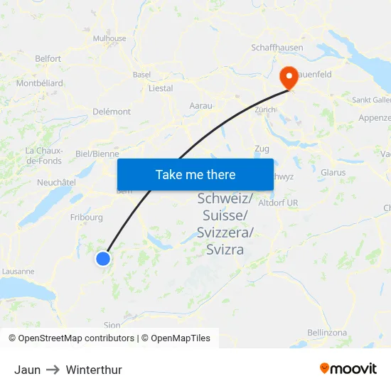 Jaun to Winterthur map