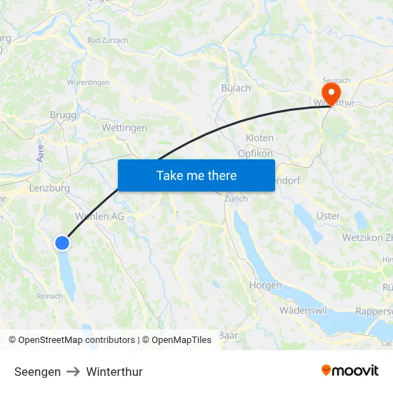 Seengen to Winterthur map
