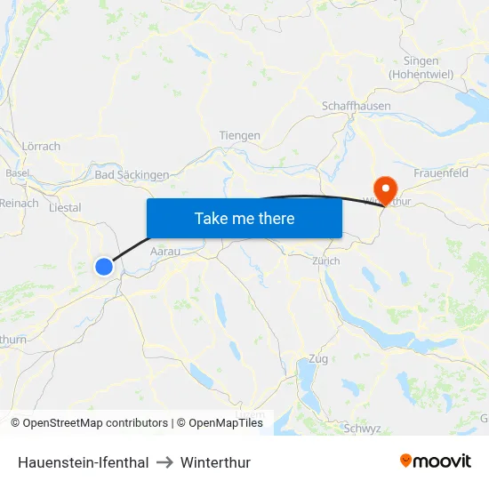 Hauenstein-Ifenthal to Winterthur map