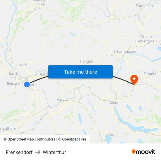 Frenkendorf to Winterthur map
