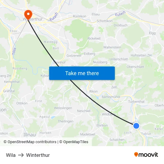 Wila to Winterthur map