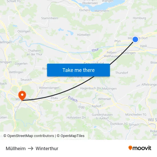 Müllheim to Winterthur map