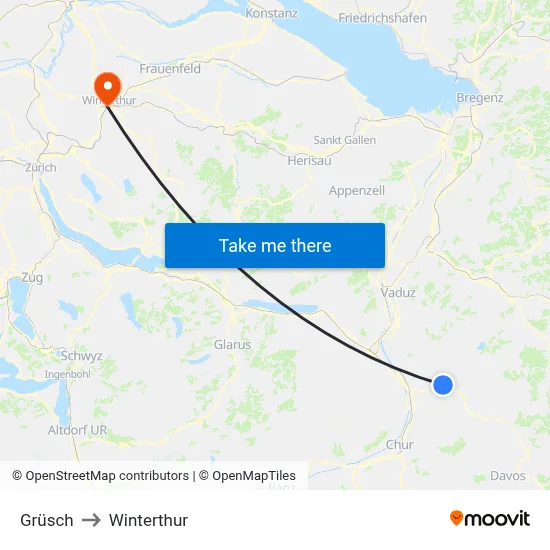 Grüsch to Winterthur map