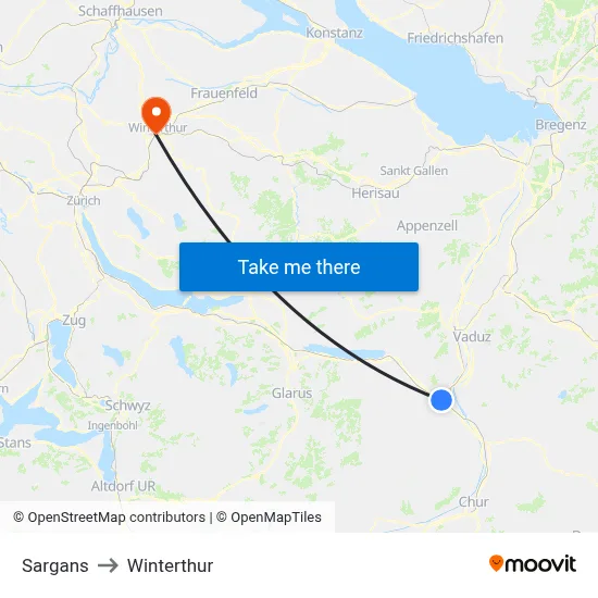 Sargans to Winterthur map