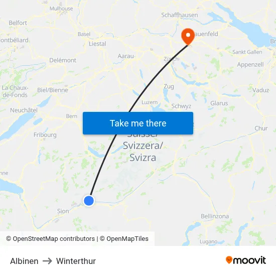 Albinen to Winterthur map