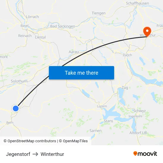 Jegenstorf to Winterthur map