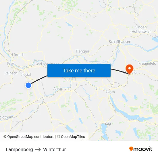 Lampenberg to Winterthur map
