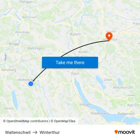 Waltenschwil to Winterthur map