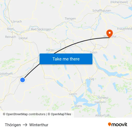 Thörigen to Winterthur map