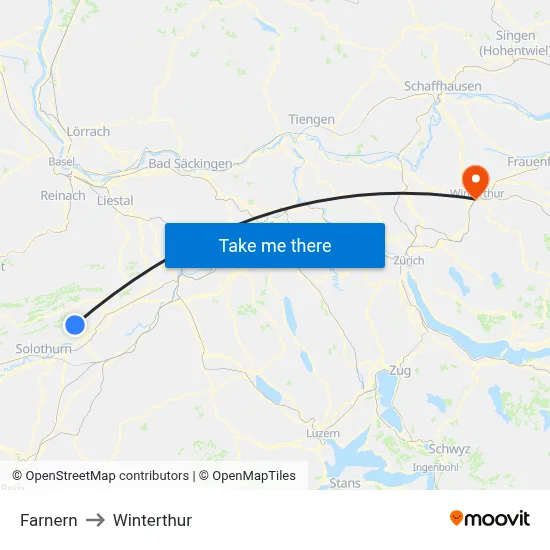 Farnern to Winterthur map