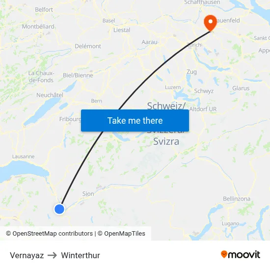 Vernayaz to Winterthur map