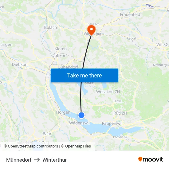 Männedorf to Winterthur map