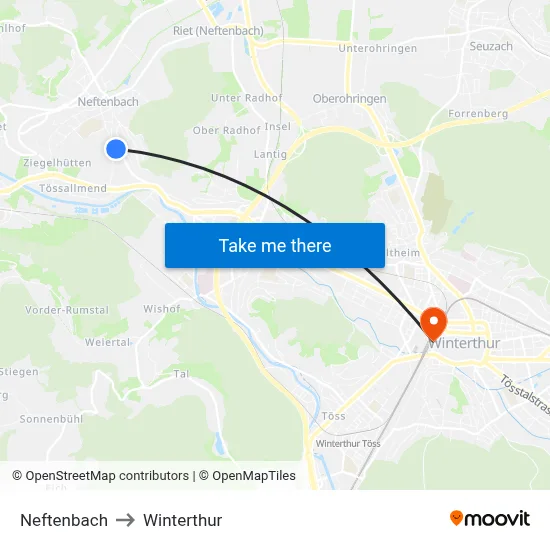 Neftenbach to Winterthur map