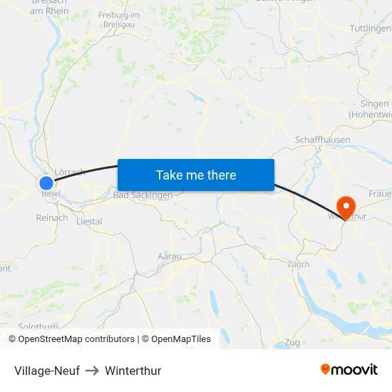 Village-Neuf to Winterthur map