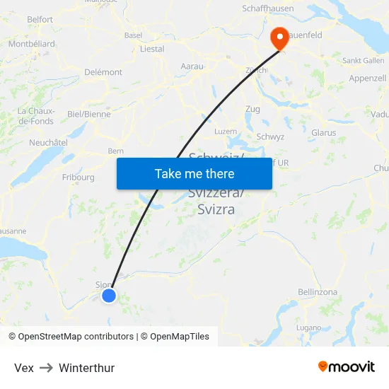 Vex to Winterthur map