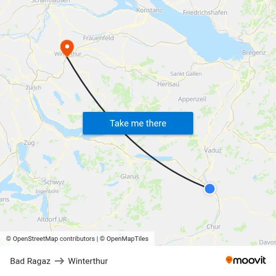 Bad Ragaz to Winterthur map