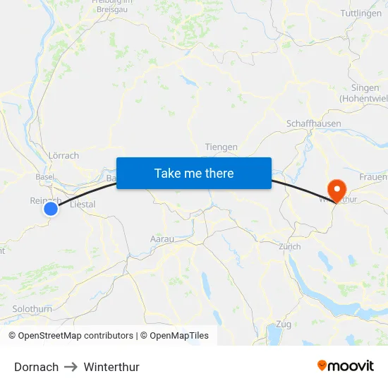 Dornach to Winterthur map