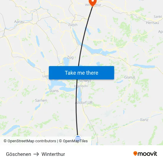 Göschenen to Winterthur map