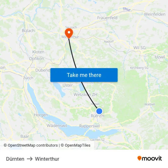 Dürnten to Winterthur map