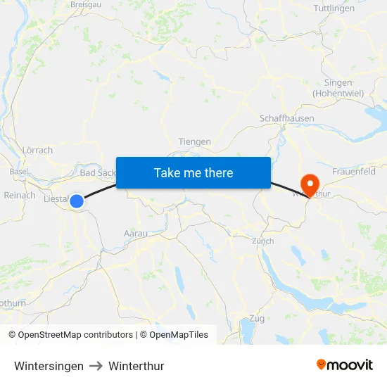Wintersingen to Winterthur map