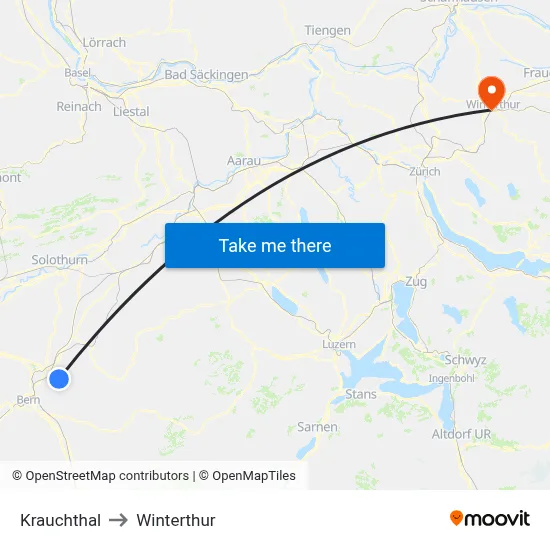 Krauchthal to Winterthur map
