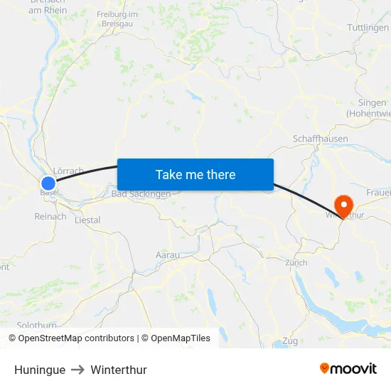 Huningue to Winterthur map