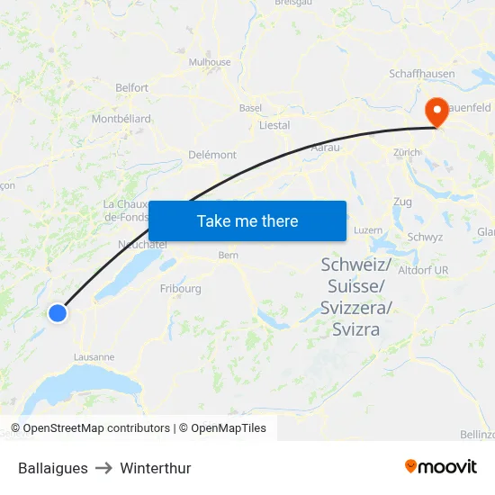 Ballaigues to Winterthur map