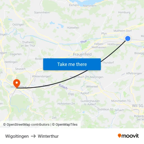 Wigoltingen to Winterthur map