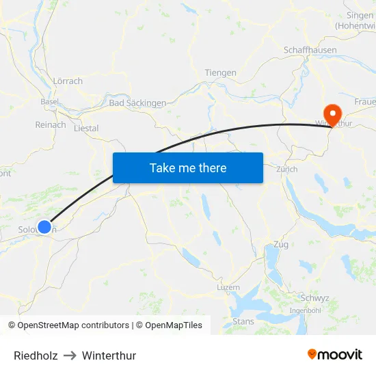 Riedholz to Winterthur map