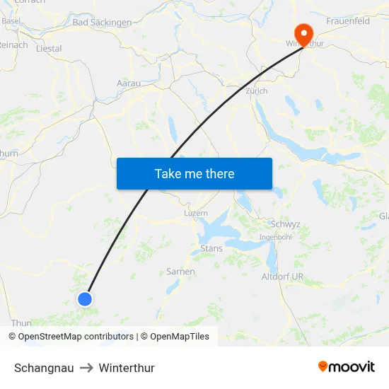 Schangnau to Winterthur map