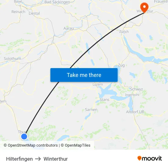 Hilterfingen to Winterthur map