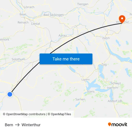 Bern to Winterthur map