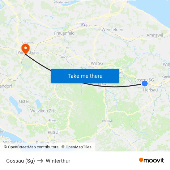 Gossau (Sg) to Winterthur map