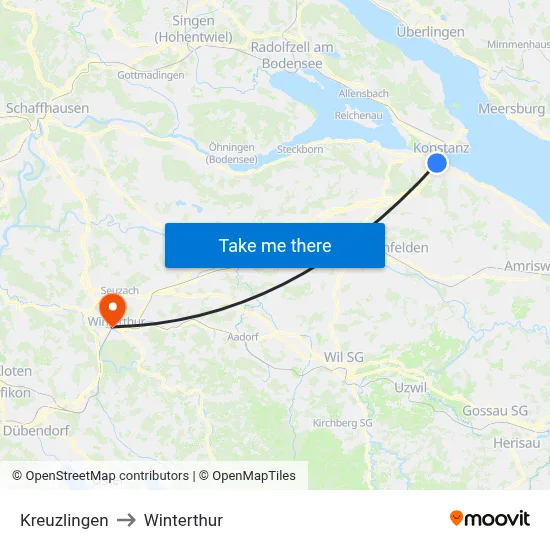 Kreuzlingen to Winterthur map