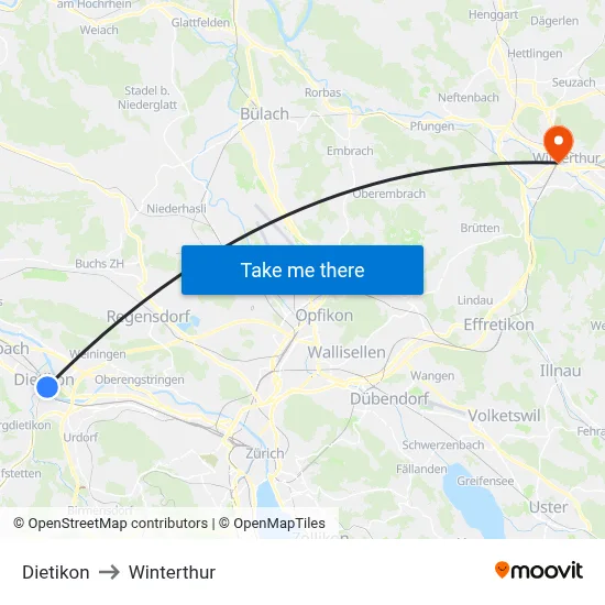 Dietikon to Winterthur map