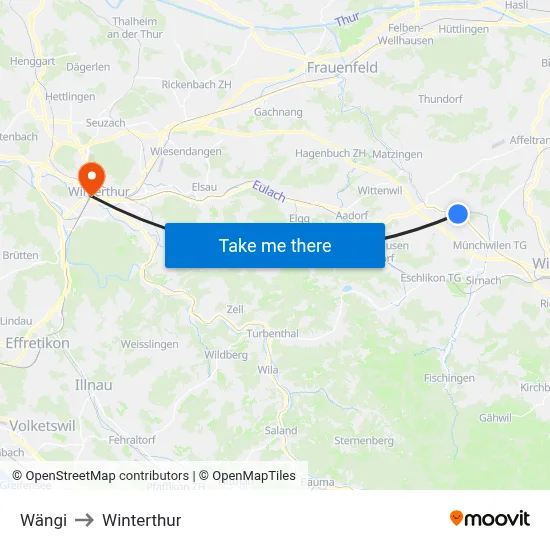 Wängi to Winterthur map