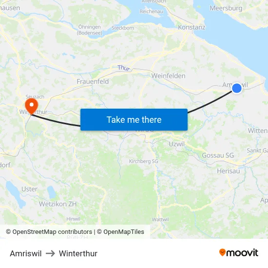 Amriswil to Winterthur map