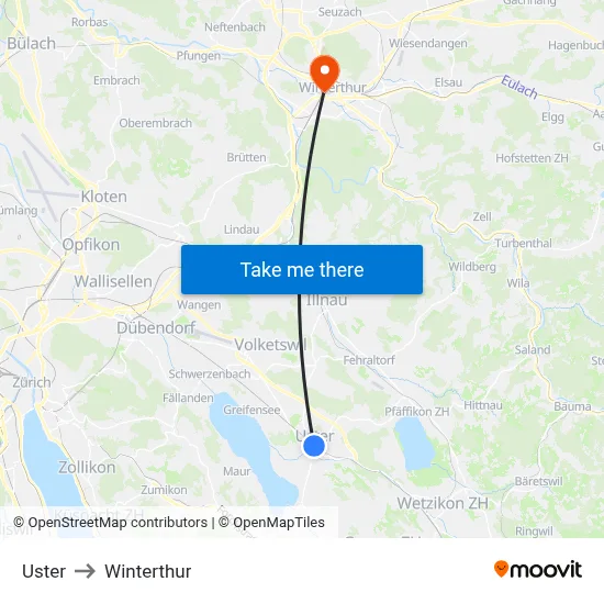 Uster to Winterthur map